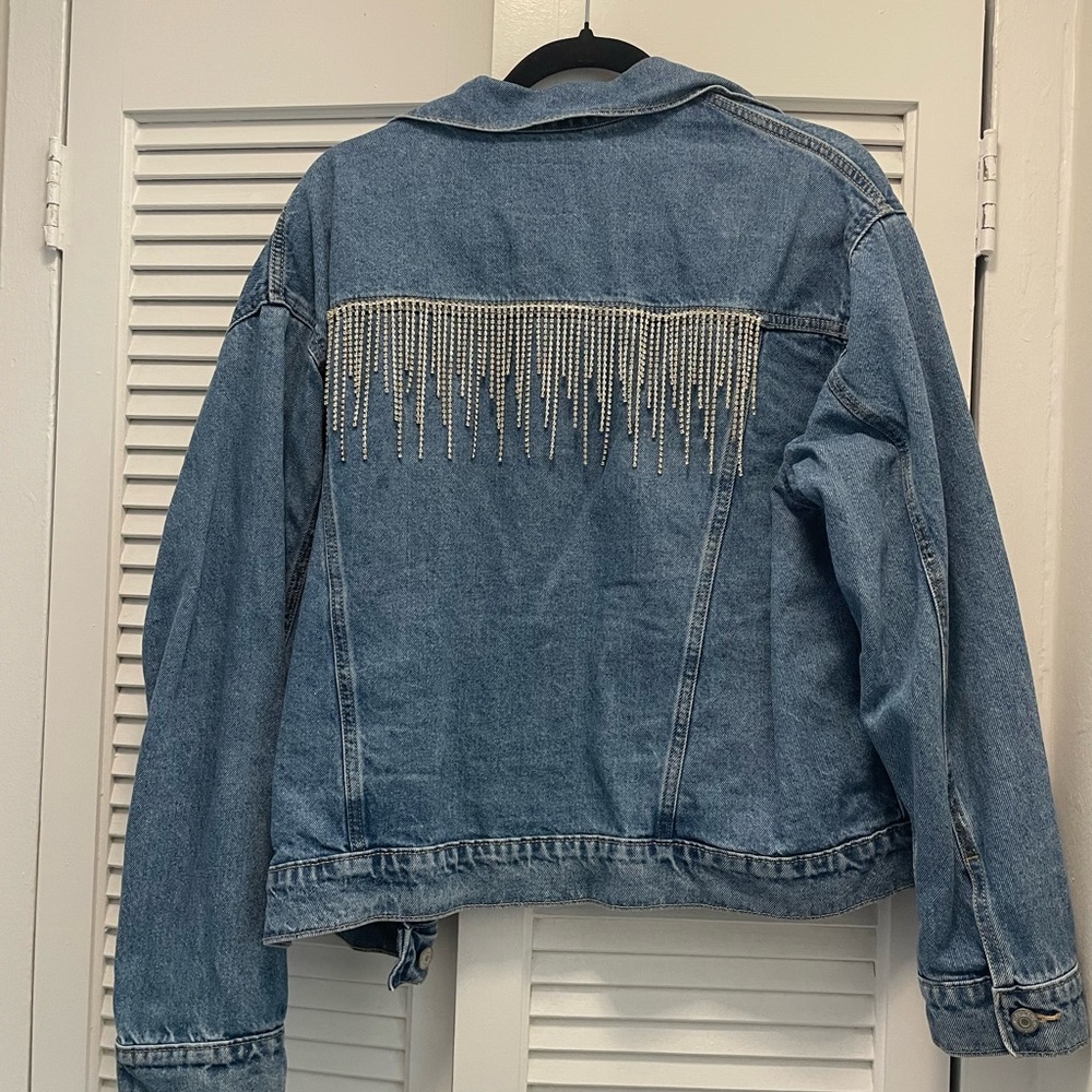 Hand Made Fringe Rhinestone Denim Jacket
